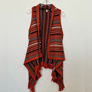 Cecico Wool Blend Orange Open Front Sweater Vest with Fringe Size Small